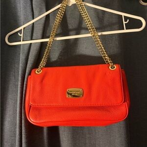 Michael Kors Vibrant Red Shoulder Bag with Gold Chain